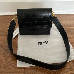 JW PEI Black Croc-Embossed Shoulder Bag